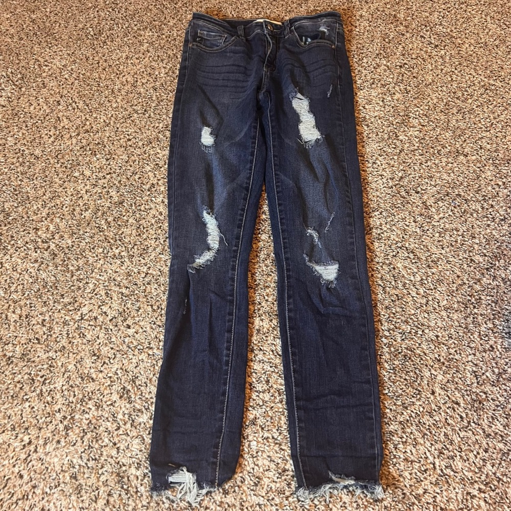 Kancan Distressed Skinny Jeans Dark Wash Denim Ripped Size 5/26